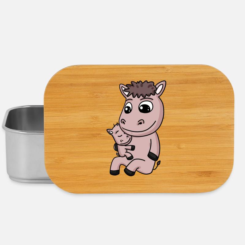 Pferd Familie - Pferd mit Baby - Lunch Box - Silber