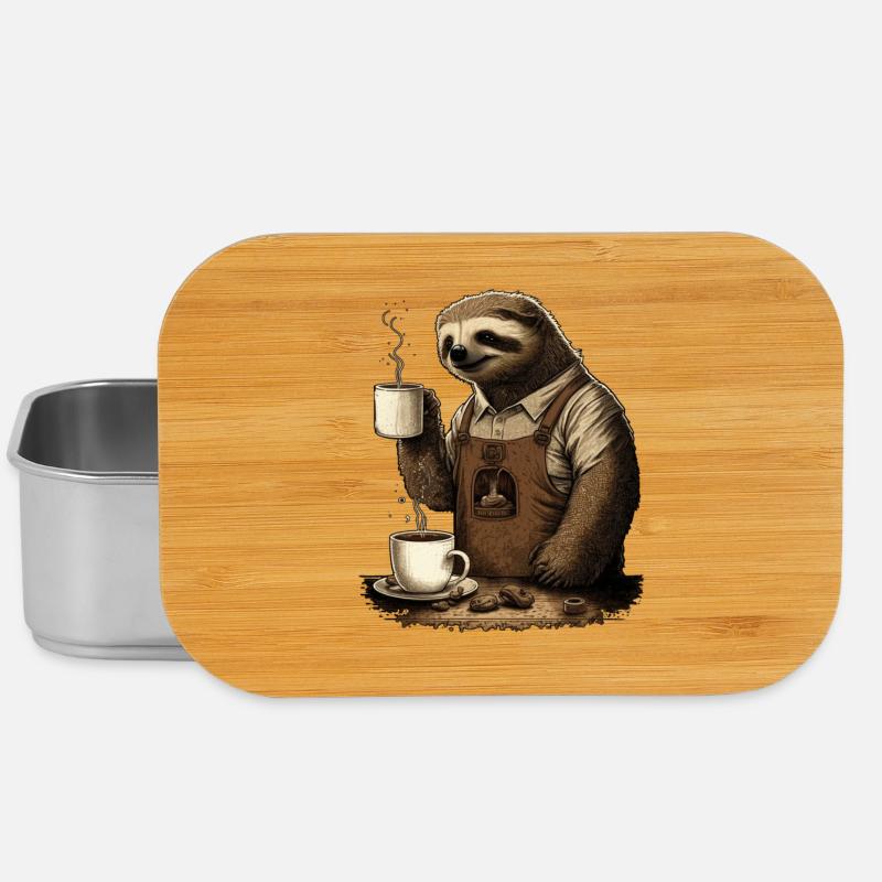 Sloth with apron and cups with fragrant coffee - Lunch Box - silver