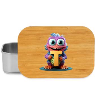 Buntes Monster mit Buchstabe T - Lunch Box - Silber - Vorne