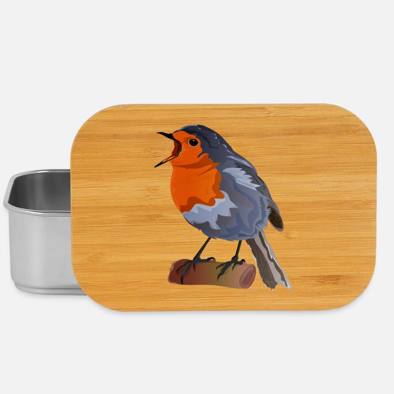 Robin Bird Illustration über Textil - Lunch Box - Silber