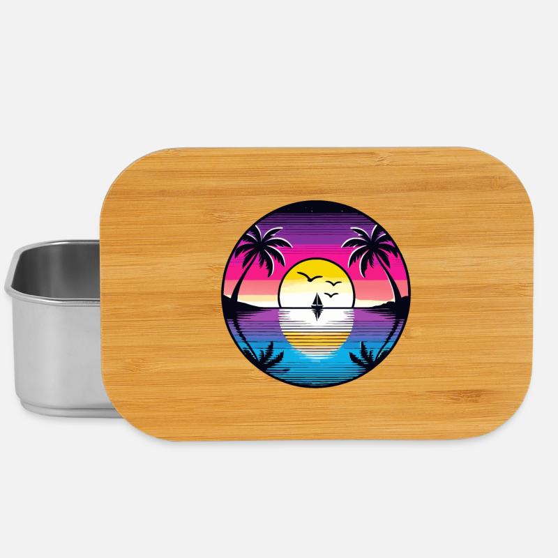Retro Tropical Sunset Sailboat Beach Dream - Lunch Box - silver
