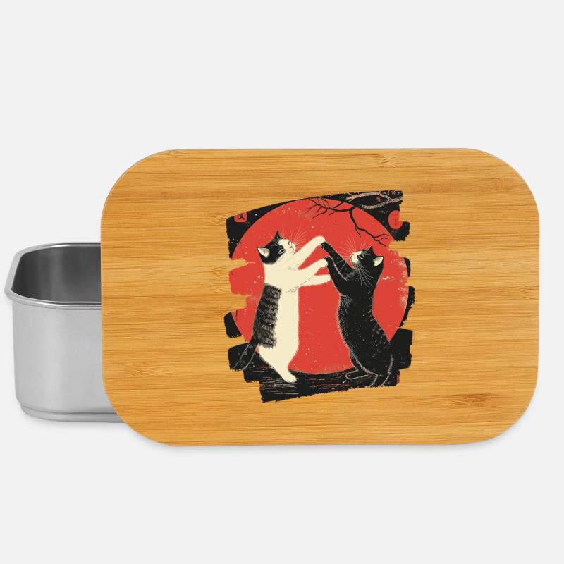 Japanischer Katzen Kampf - Lunch Box - Silber