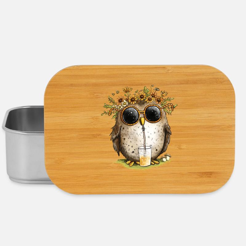 Eule mit Sonnenbrille Und Limonade - Lunch Box - Silber