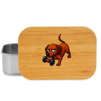 Energetischer Dackel mit Hantel Comic Motivation - Lunch Box - Silber - Vorne