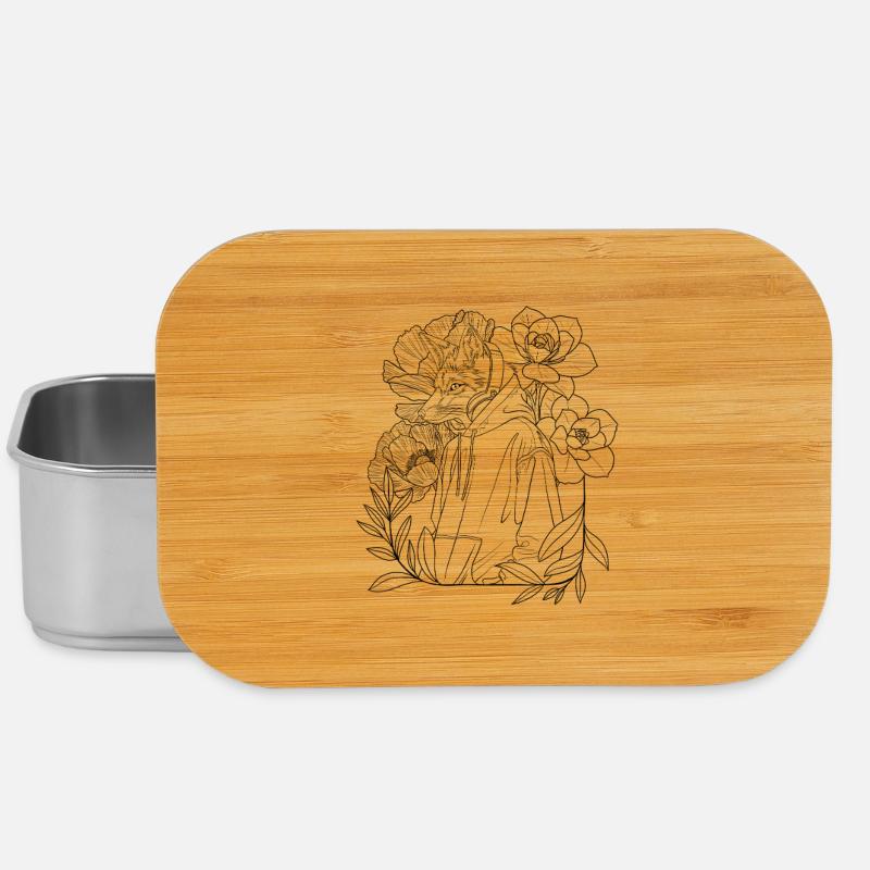 Fuchs Lineart mit Blumen - Lunch Box - Silber