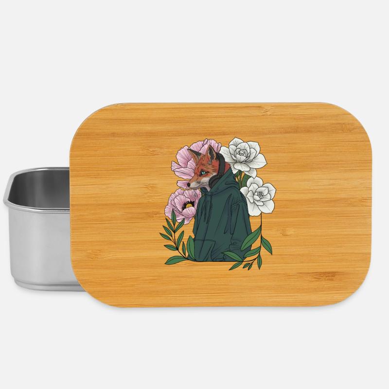 Fuchs mit Blumen und Hoodie - Lunch Box - Silber