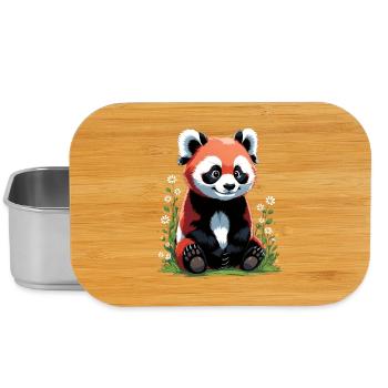 Mignon petit panda roux avec des fleurs - Boîte à goûter - argent - Devant