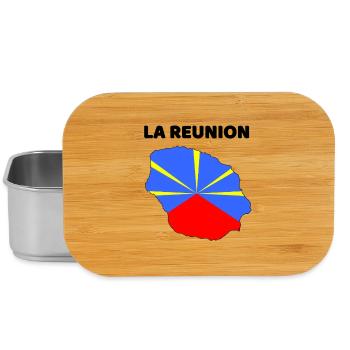 Ile de la Réunion Carte et Drapeau - Cadeau - Boîte à goûter - argent - Devant
