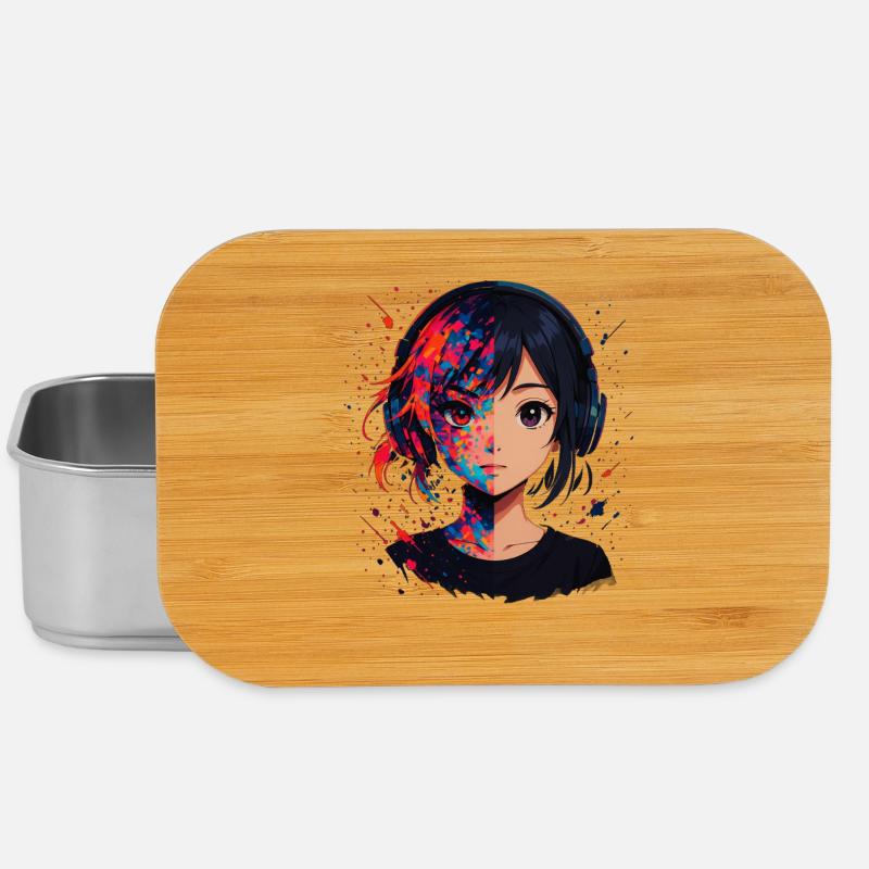 Portrait d’anime en argent de couleur avec casque - Boîte à goûter - argent
