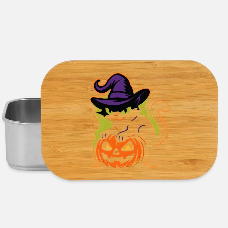 Wizard Cat and Luminous Pumpkin - Lunch Box - silver