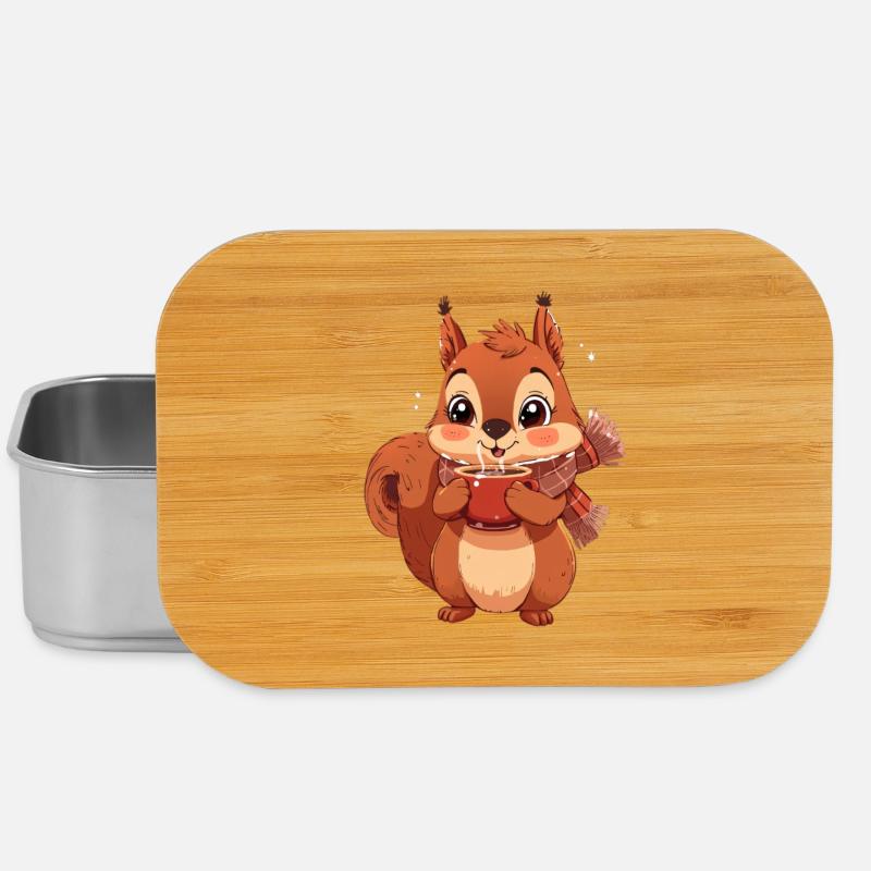 Winterliches Eichhörnchen mit Tasse - Lunch Box - Silber