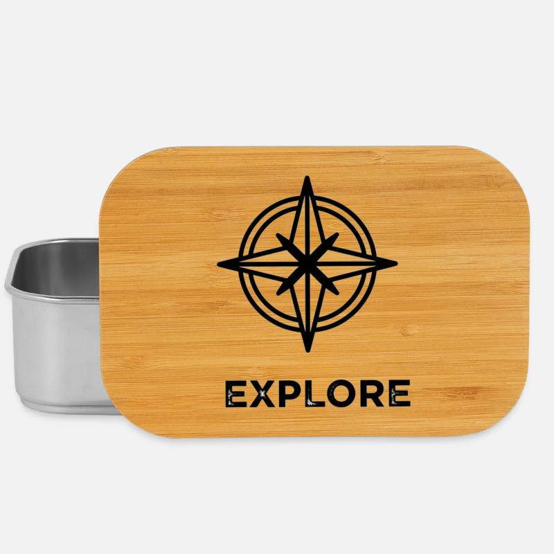 Kompassstern mit „Explore“ Schriftzug  - Lunch Box - Silber