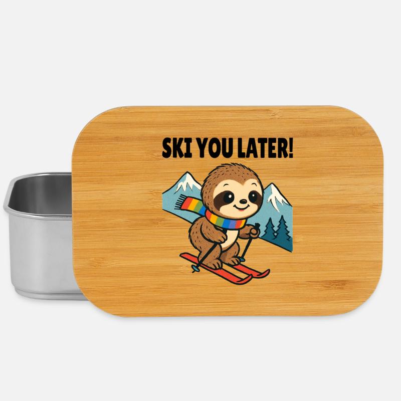 Ski Sloth Cute with Saying Ski You Later - Lunch Box - silver