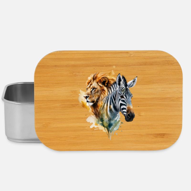 Wasserfarben Löwe Zebra Patchwork - Lunch Box - Silber