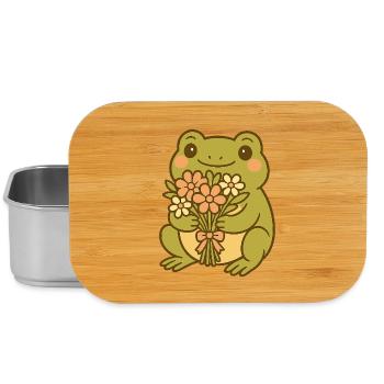 Kawaii Frosch mit Blumenstrauß – Cute Frog Art - Lunch Box - Silber - Vorne