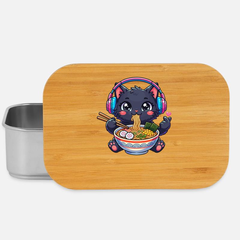 Kawaii Black Cat Ramen K-pop - Lunch Box - silver