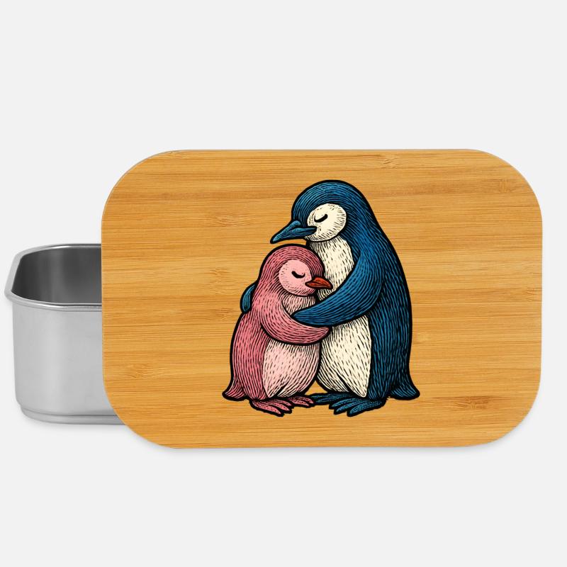 Hugged Penguins: Blue Pink Duo - Lunch Box - silver