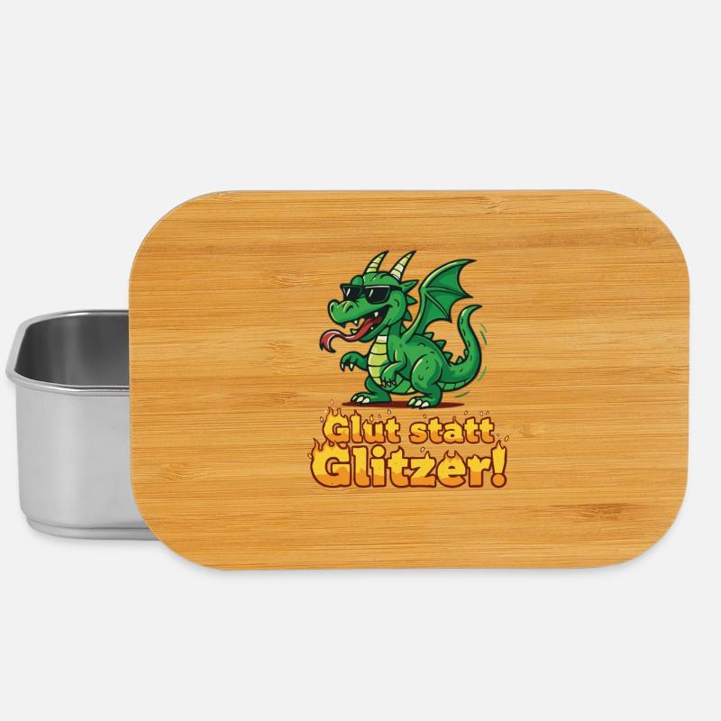 Glut statt Glitzer – Cooler Drache mit Feuer - Lunch Box - Silber