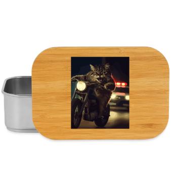 Katze auf Motorrad bei Nacht - Lunch Box - Silber - Vorne