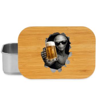 Alien Drinking Beer Looking Out Of Shirt - Lunch Box - silver - Front