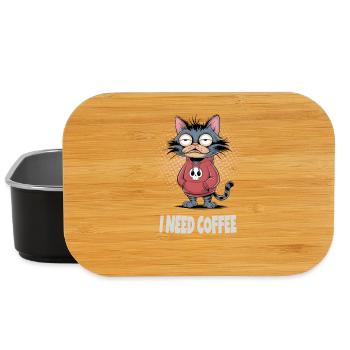 I Need Coffee Katze – Lustiger Katzen Spruch - Lunch Box - Schwarz - Vorne