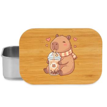 Cozy Kawaii Capybara Sips Boba Tea - Lunch Box - silver - Front