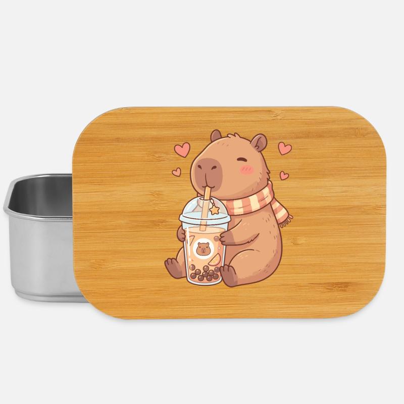 Kawaii Capybara douillet sirote du thé boba - Boîte à goûter - argent