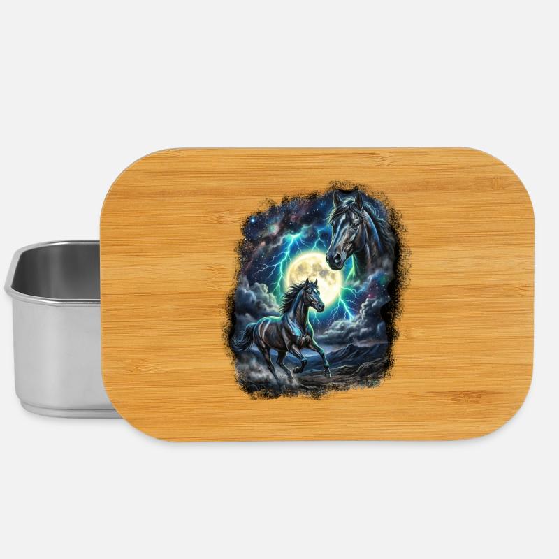 Zwei Wilde Pferde mit Mond Wildlife-Designs - Lunch Box - Silber