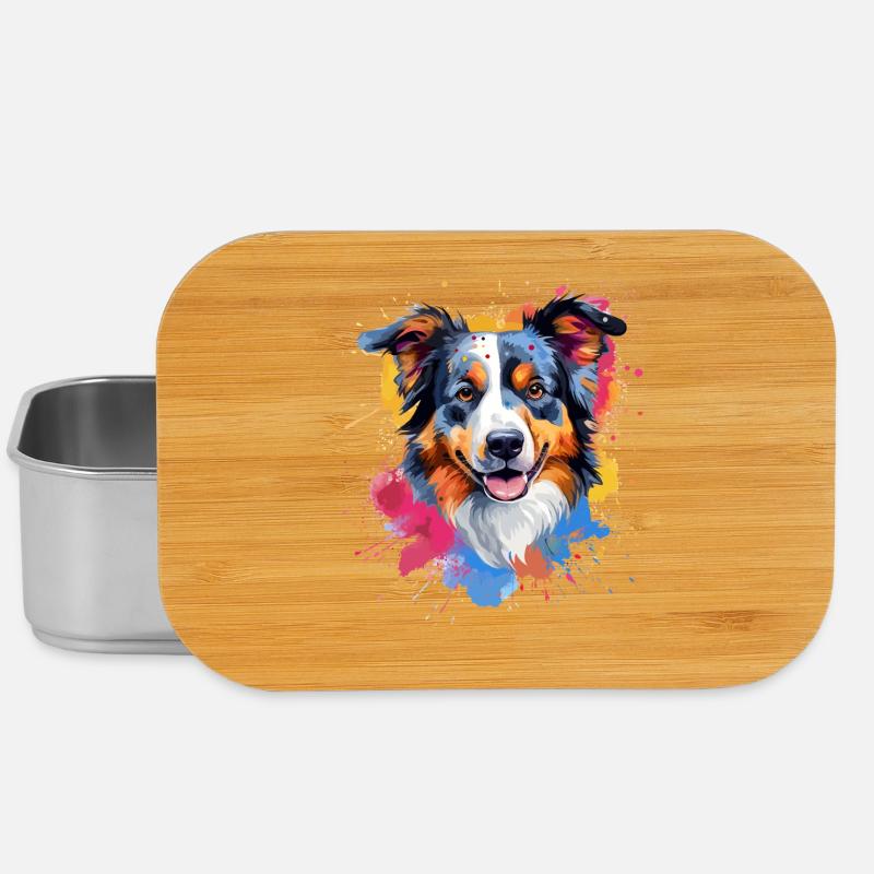 Australian Shepherd Dog Splash Art Bunt - Lunch Box - Silber