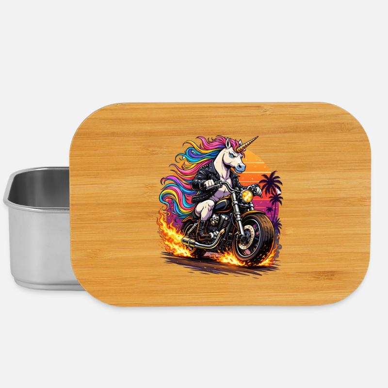 Einhorn-Motorrad im Neon-Sunset - Lunch Box - Silber