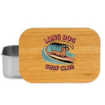 Dackel surft auf einem Board – im Retro-Surf-Stil - Lunch Box - Silber - Vorne