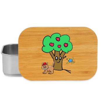 Apple Tree Cat Bird Kids Garden Nature - Lunch Box - silver - Front