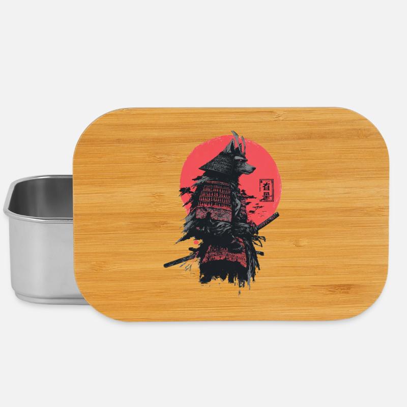 Samurai Wolf in Red Sun Armor - Lunch Box - silver