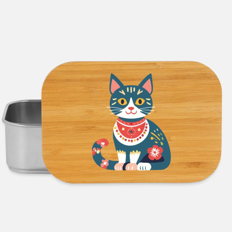 süße Folklore-Katze - Lunch Box - Silber