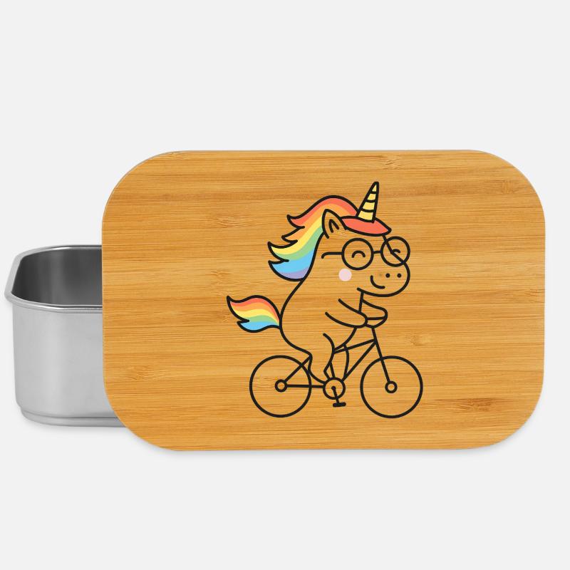 Rainbow Unicorn on Bicycle - Lunch Box - silver