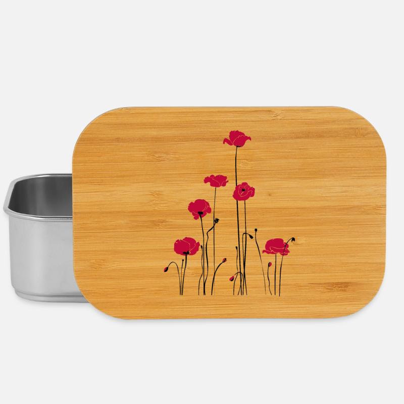 Abstrakte Florale Linienkunst. Mohn - Lunch Box - Silber