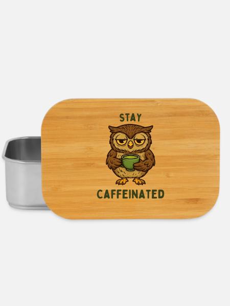 Bleib Kaffeiniert – Eulenmotiv - Lunch Box - Silber