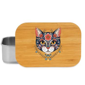 floraler Katzenkopf Kunstdesign - Lunch Box - Silber - Vorne