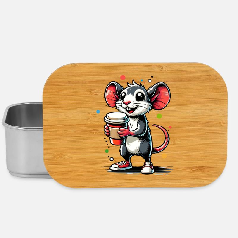Cartoon einer fröhlichen Maus mit Kaffee - Lunch Box - Silber