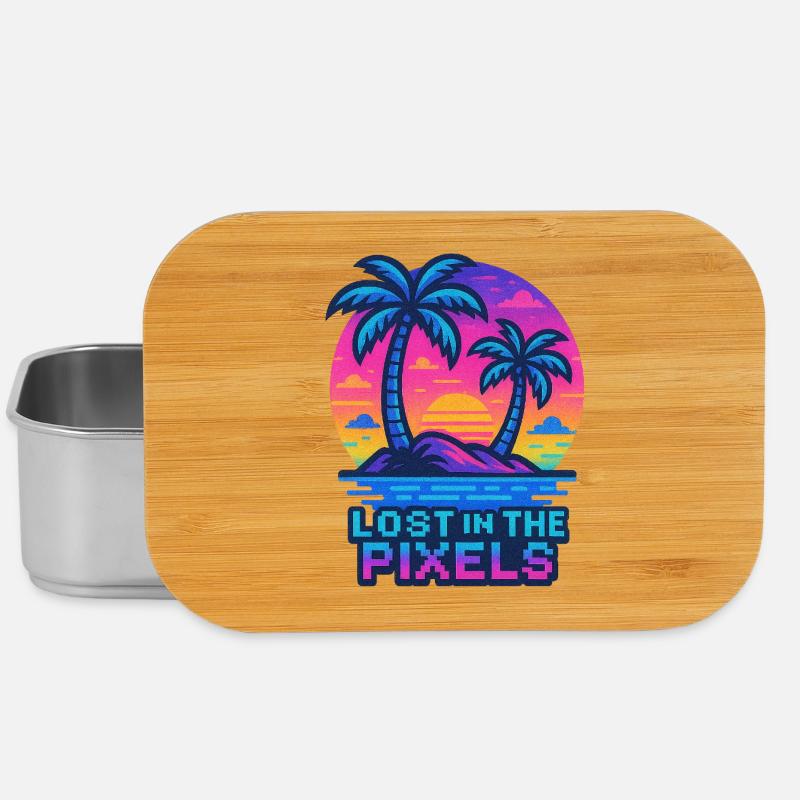 Pixelated Tropical Sunset Design - Lunch Box - silver