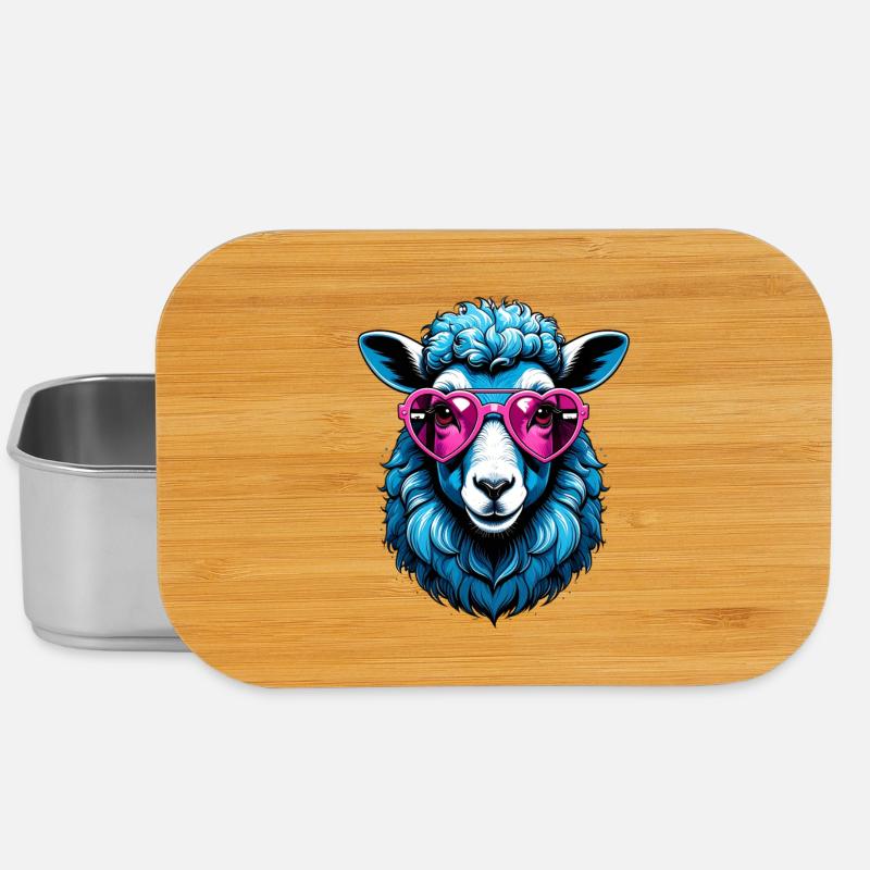 Mouton bleu avec des lunettes en forme de cœur roses - Boîte à goûter - argent
