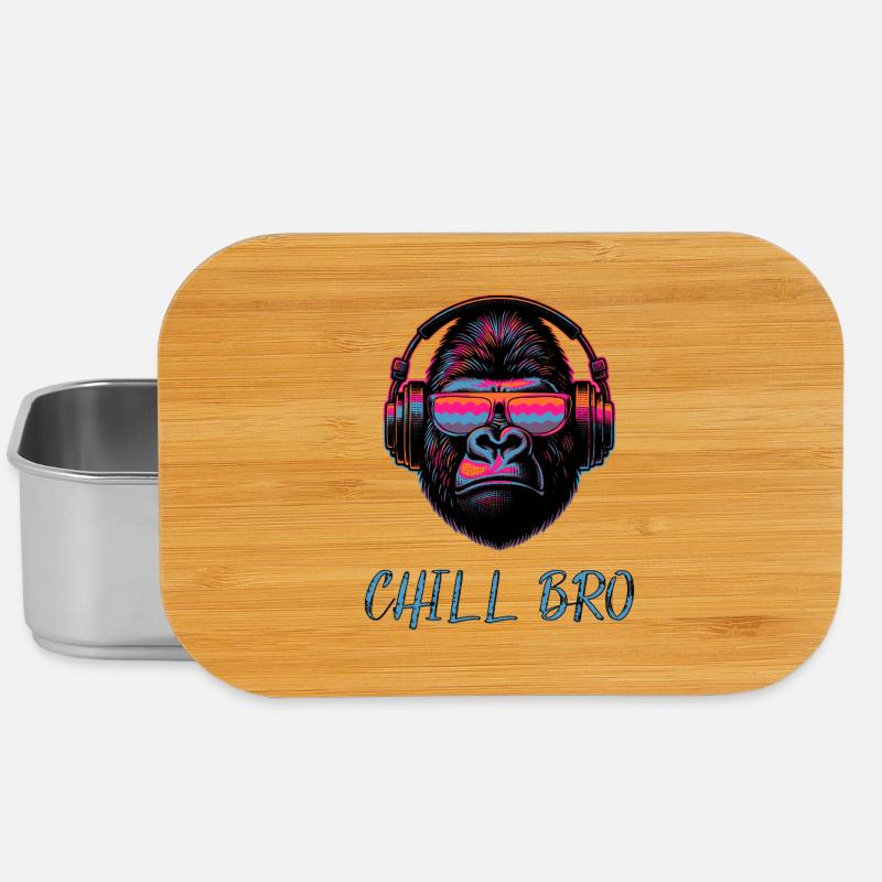 CHILL BRO - Cooler Affe mit Sonnenbrille Kopfhörer - Lunch Box - Silber