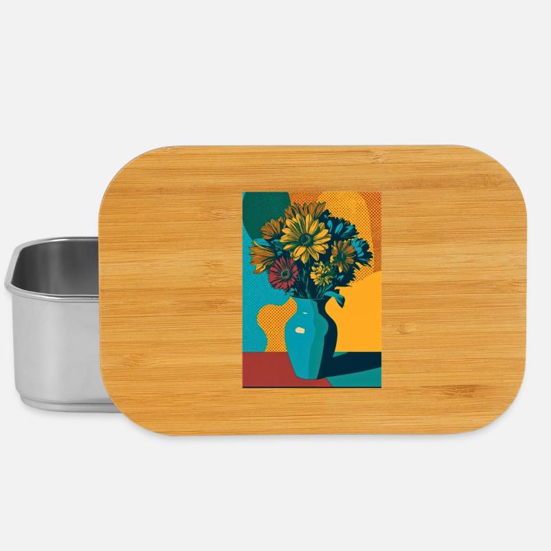 Pop Art Blumen auf blauer Vase - Lunch Box - Silber