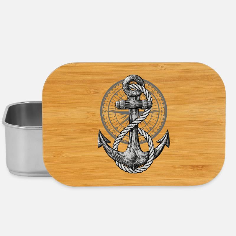 Anchor with compass, maritime design for skipper - Lunch Box - silver