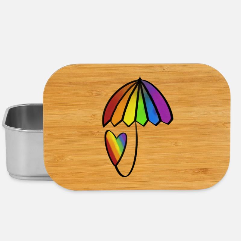 Regenbogen Herz mit Schirm - Lunch Box - Silber