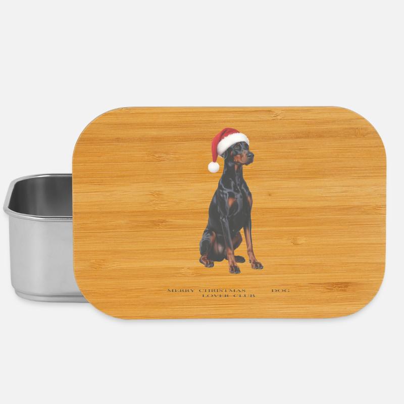 Dobermann Hund mit Santa Hut - Lunch Box - Silber