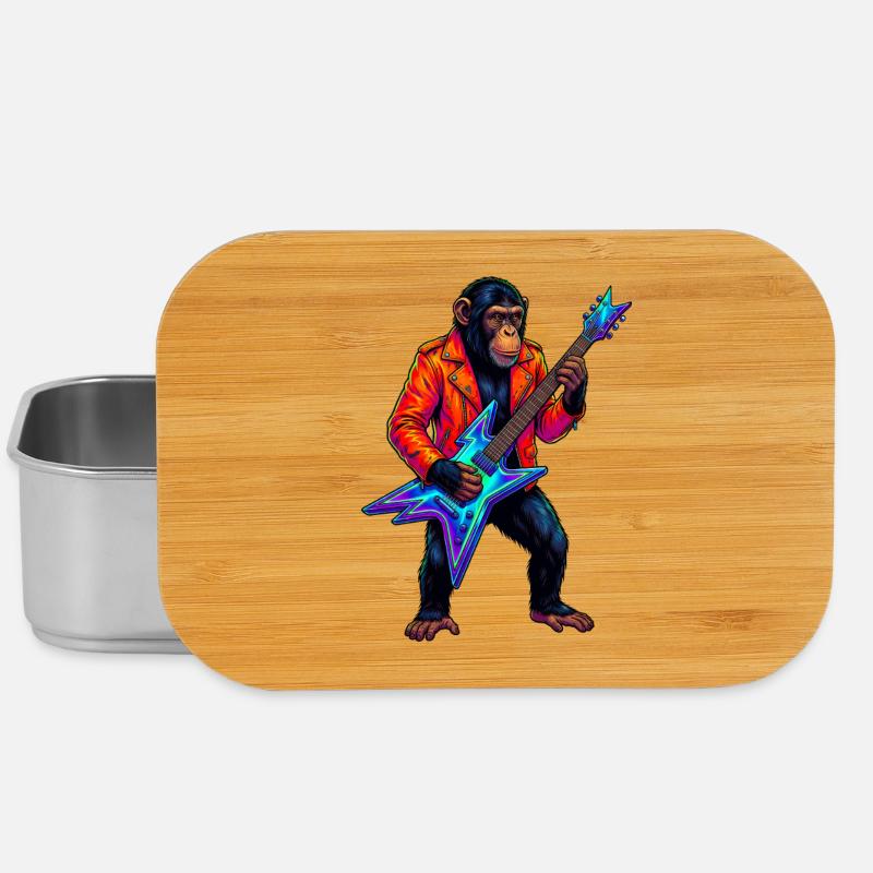 Schimpanse in Lederjacke und Neon E-Gitarre - Lunch Box - Silber
