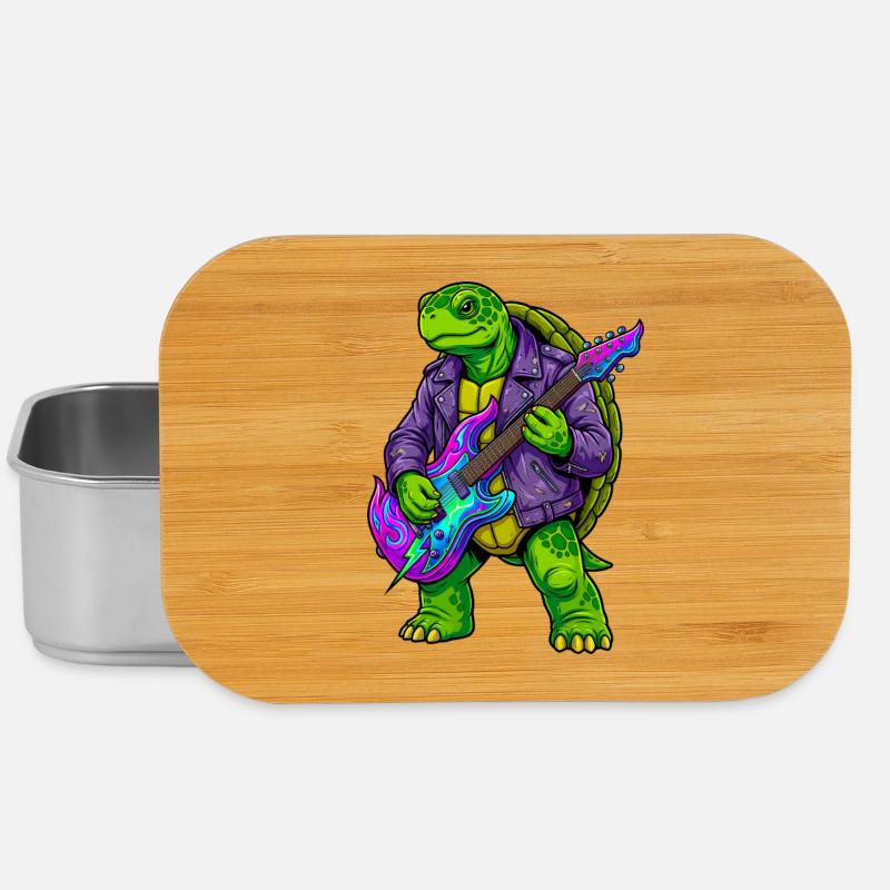 Turtle with jacket and neon electric guitar - Lunch Box - silver