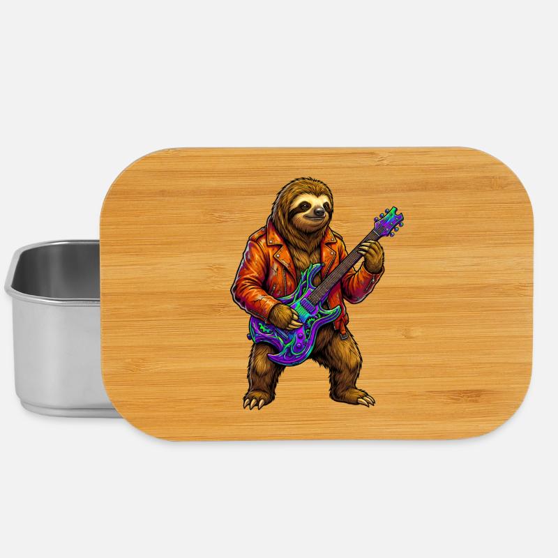 Faultier in Lederjacke mit Neon E-Gitarre - Lunch Box - Silber
