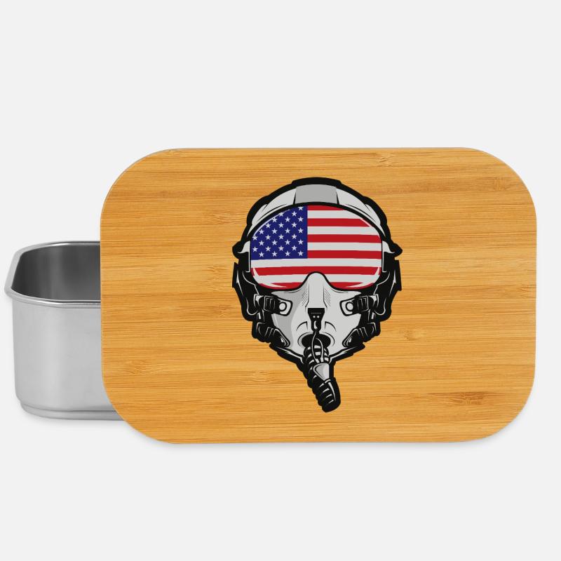 US Pilot Helm mit amerikanischer Flagge - Lunch Box - Silber